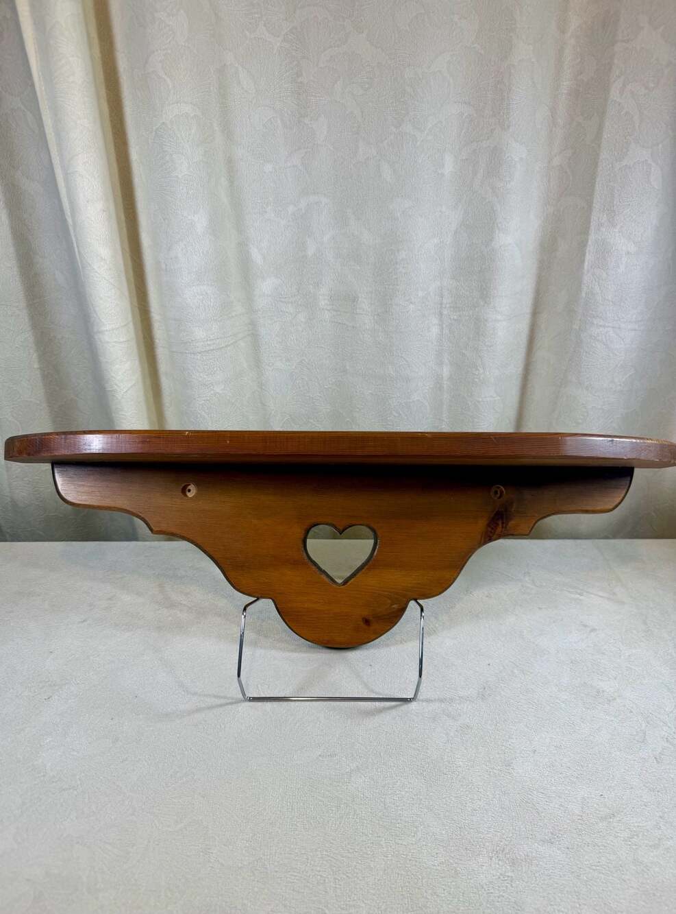 Vintage Handcrafted Solid Wood Wall-Mount Shelf with Heart Cutout Detail